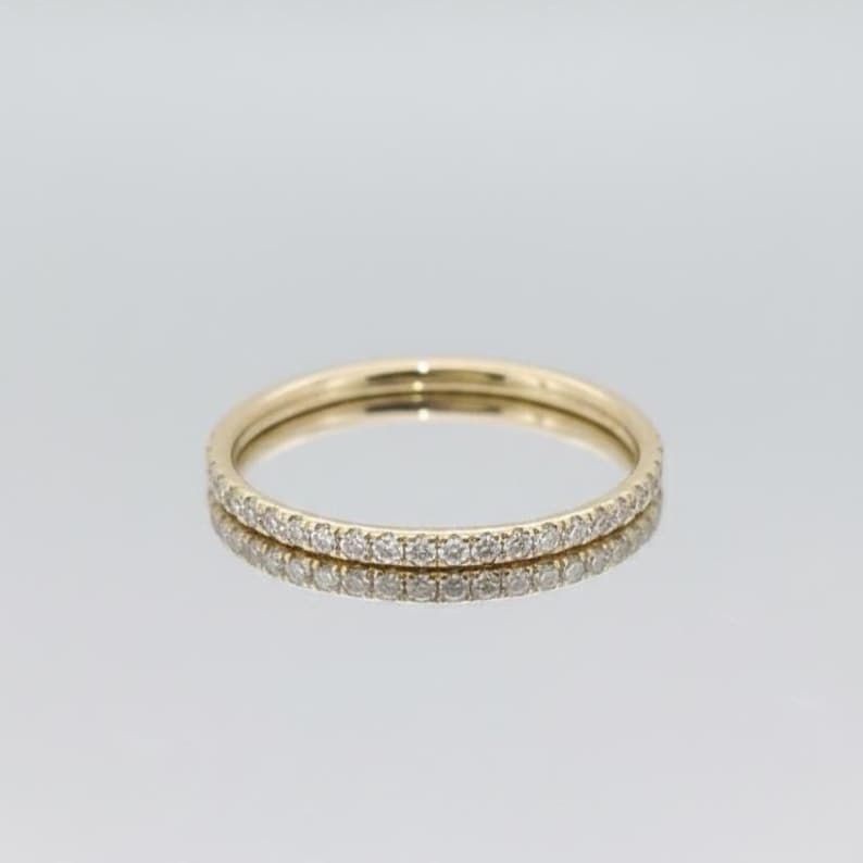 Diamond Wedding Band 10K 14K 18K Solid Gold Stacking Ring Half Eternity ...