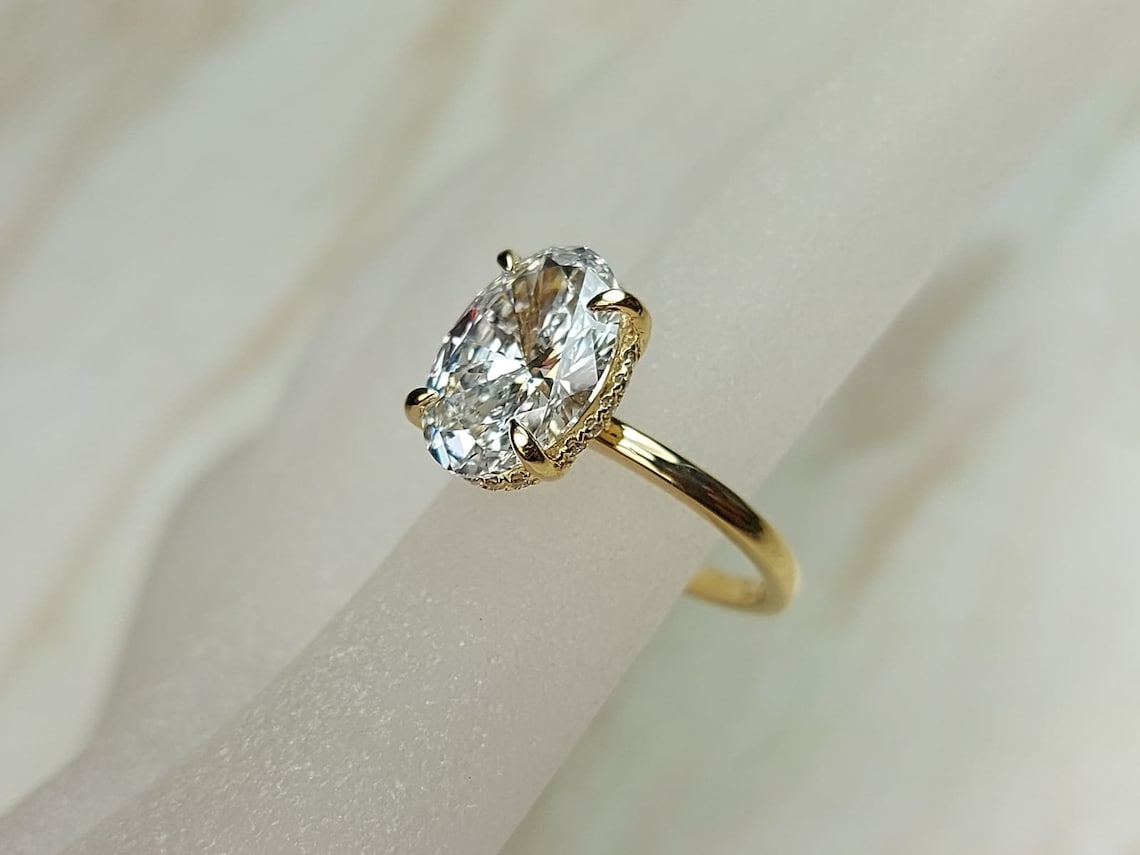 Lab grown Oval Cut 18k yellow gold diamond ring 3 Ct Modern | Etsy