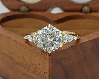 3 Carat E color VVS2 Clarity IGI Certified Traditional Three Stone Round Ideal Cut Lab Grown Diamond Engagement Ring 14k White Gold