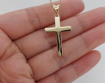 Collar de cruz de oro macizo de 14 k para mujer, colgante de cruz personalizable, joyería religiosa, colgante de fe cristiana, regalo de cruz para mujer