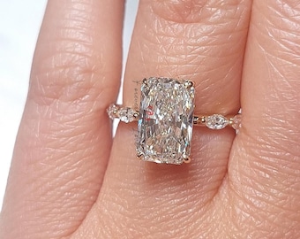 IGI Certified 3.5 Ct 14K White Gold Radiant cut E, VVS2 Diamond Engagement Ring - Solitaire Lab Grown Radiant Diamond Bridal Promise Ring