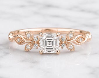 Nature Inspired Asscher Cut Ring E VVS2 IGI Certified Lab Grown Diamond Engagement Ring Engagement Ring Step Cut Diamond Ring Prong Setting