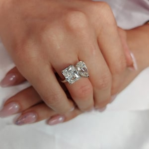 Moissanite Engagement Toi Et Moi Ring, Pear and Radiant Cut 14K White Gold Fancy Cut Moissanite Engagement Ring, Moissanite Trendy Ring Gift