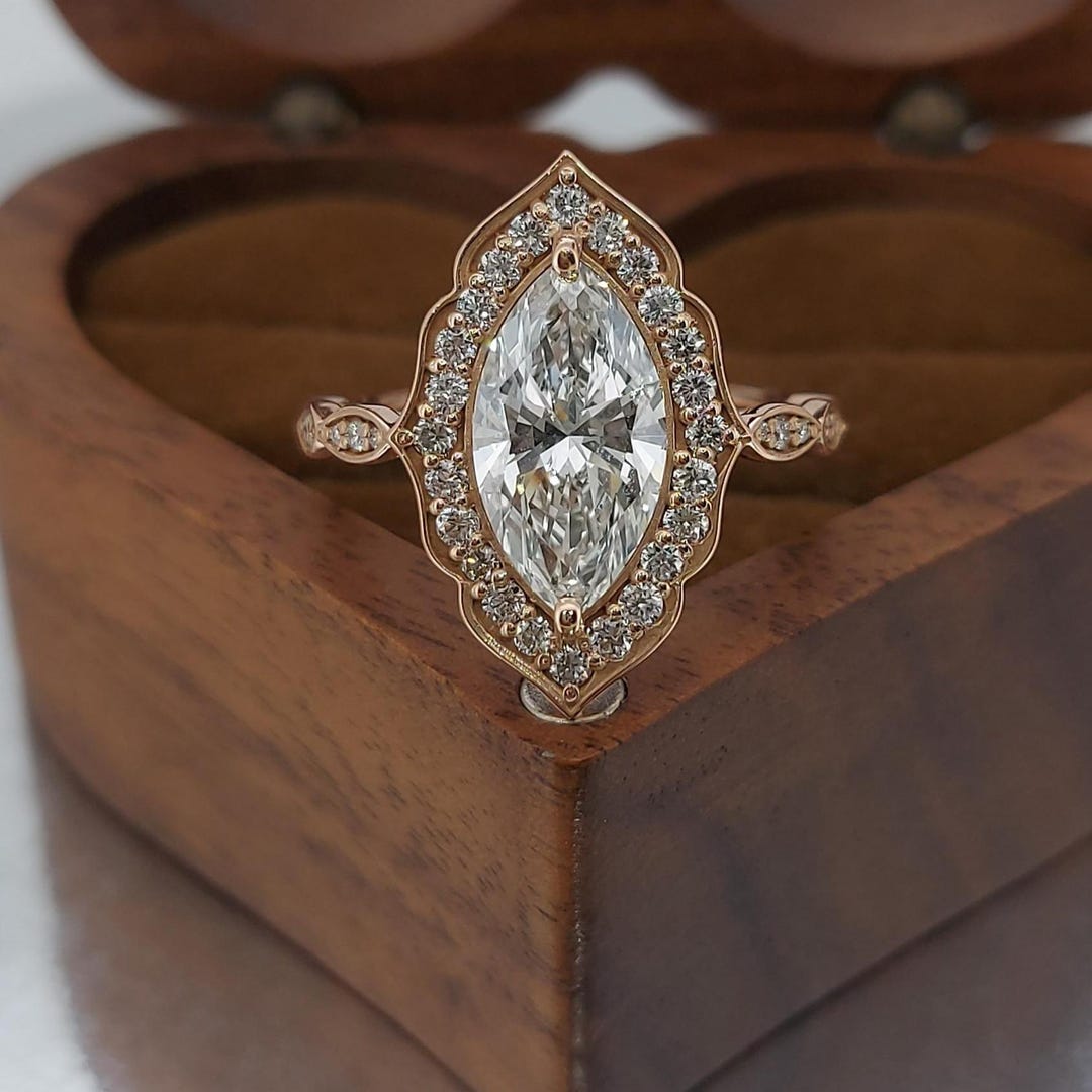 3 Carat Marquise Diamond Vintage Ring Lab Grown Diamond Ring IGI 