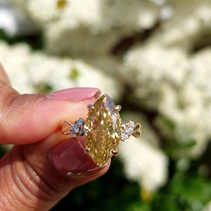 6 CT Canary Yellow Marquise Cut Moissanite Yellow Gold Ring Twist band Diamond Ring For Women Unique Proposal Anniversary Gift for Her.