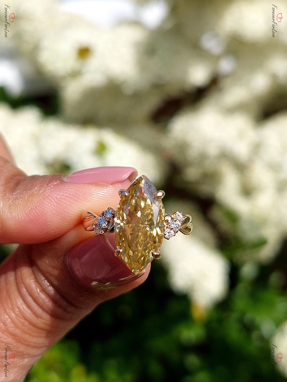 6 CT Canary Yellow Marquise Cut Moissanite Yellow Gold Ring Twist Band Diamond Ring for Women Unique Proposal Anniversary Gift for Her. Etsy