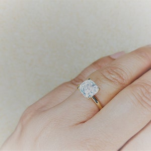 2.2Ct Crushed Ice Cushion Cut moissanite engagement ring /7.57.2mm/ hidden halo Unique Diamond Ring,Hidden Halo Engagement Ring. image 4