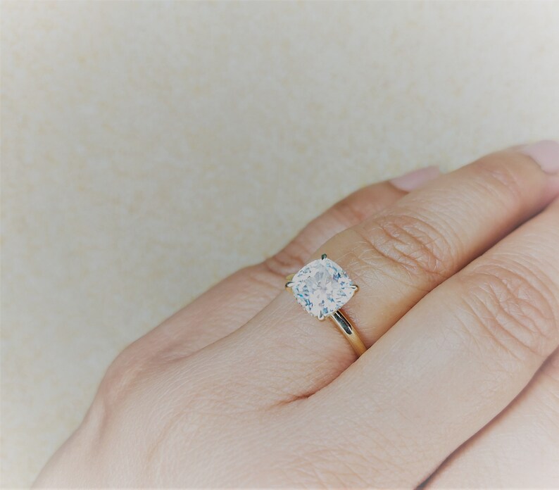 2.2Ct Crushed Ice Cushion Cut moissanite engagement ring /7.57.2mm/ hidden halo Unique Diamond Ring,Hidden Halo Engagement Ring. image 4