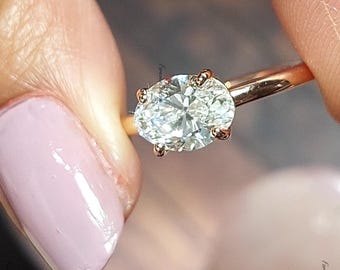 1 CT Oval Diamond Engagement Ring, E, VVS2 Lab Grown Diamond Ring, East to West Set Wedding Ring, Diamond Ring for Her, Anniversary Gift
