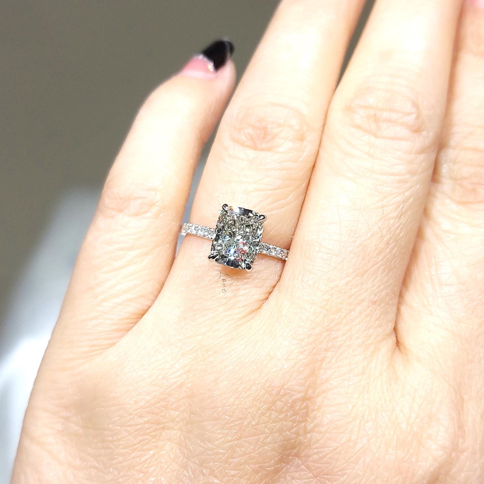 Cushion Cut Diamond Engagement Ring Unique Vintage 2 Carat Lab Grown Diamond Engagement Ring 14K Solid Gold IGI Certified Diamond Ring., image size:1689x1689