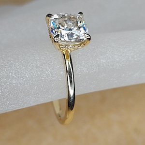 2.2Ct Crushed Ice Cushion Cut moissanite engagement ring /7.57.2mm/ hidden halo Unique Diamond Ring,Hidden Halo Engagement Ring. image 3