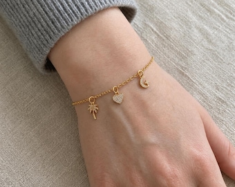 14K Gold Charm Bracelet, Diamond Bracelet, Diamond Charm, Solid Gold, Personalized Gift, Dainty bracelet, Perfect gift