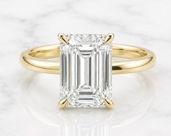 Emerald Diamond Ring E, VVS2 IGI Certified Engagement Diamond Ring for Anniversary Gift Genuine Diamond Ring for Her Perfect Gift