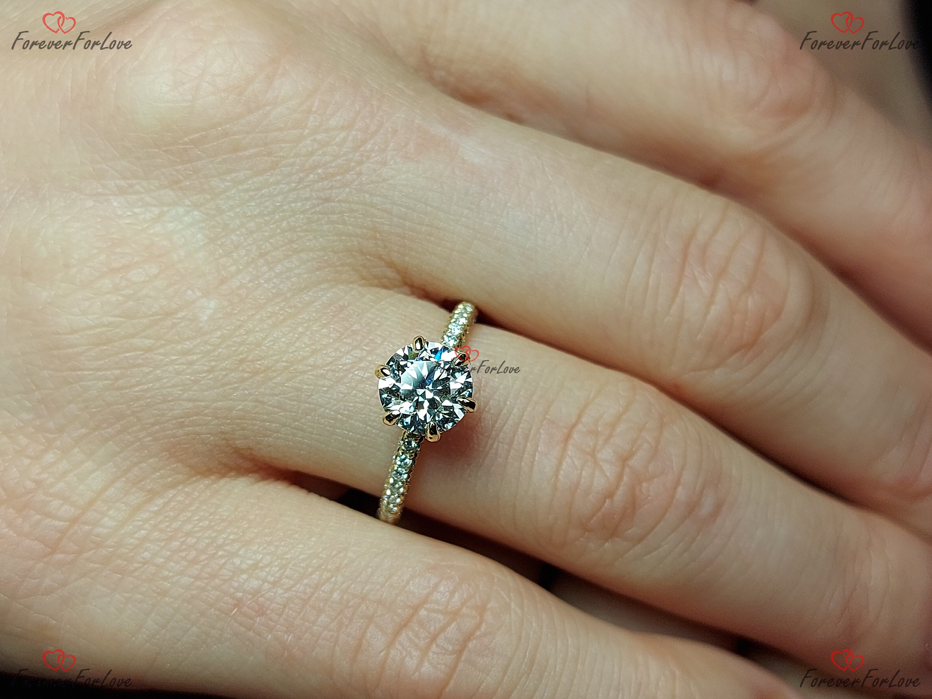 Buy 1.2 Ct Round Diamond Engagement Ring Lab Grown IGI Certified 18K Yellow Gold Round Diamond Solitaire Accent Proposal Gift for Her Ring. Online in India Etsy