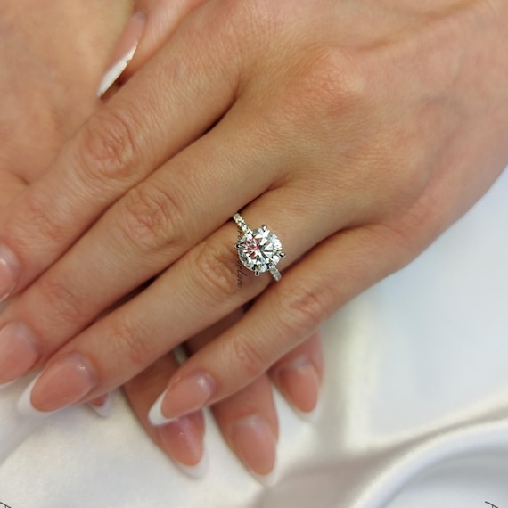 Ct Round Diamond Engagement Ring Pave Band 18K White Gold