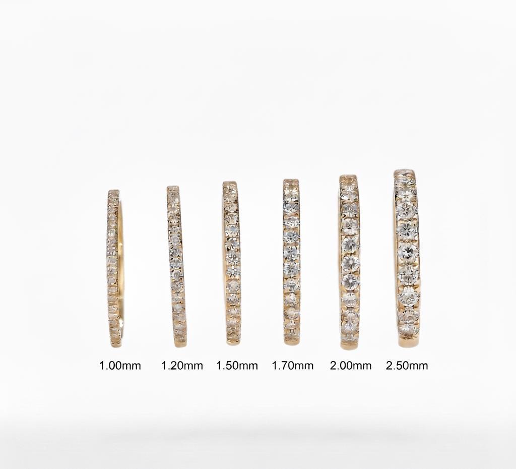 Diamond Wedding Band 10K 14K 18K Solid Gold Stacking Ring Half Eternity ...