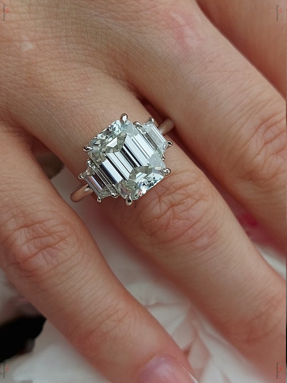 5.01 Carat Emerald Cut Diamond Three-Stone Ring | Lauren B Jewelry