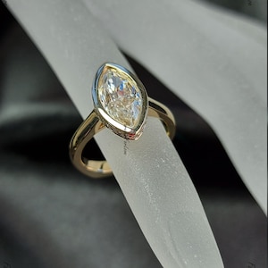 Marquise cut Moissanite engagement ring vintage yellow gold Unique bezel engagement ring women diamond wedding Bridal Anniversary gift.