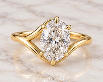 3 Carat Oval E, VVS2 Unique Solitaire Ring, IGI Certified Diamond Solitaire Engagement 14K Yellow Gold Ring, Lab Created Diamond Ring.