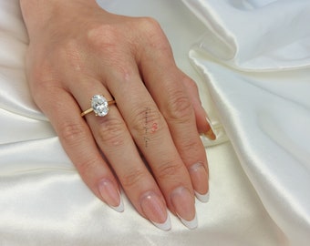 Anillo de compromiso con halo oculto de moissanita ovalada, anillo de diamantes certificado ovalado de 2 ct/ 9*7 mm, anillo de forma ovalada, anillo de diamantes ovalado. Anillo de promesa de halo