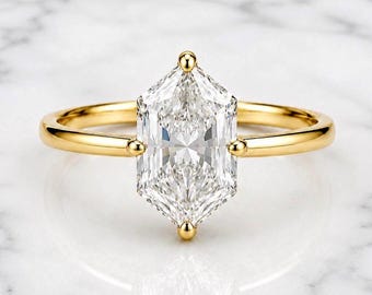 Marquise Diamond Engagement Ring Genuine Lab Grown Diamond With colored side stones Proposal Ring for Her Six Claw Prong Setting Ring Gift