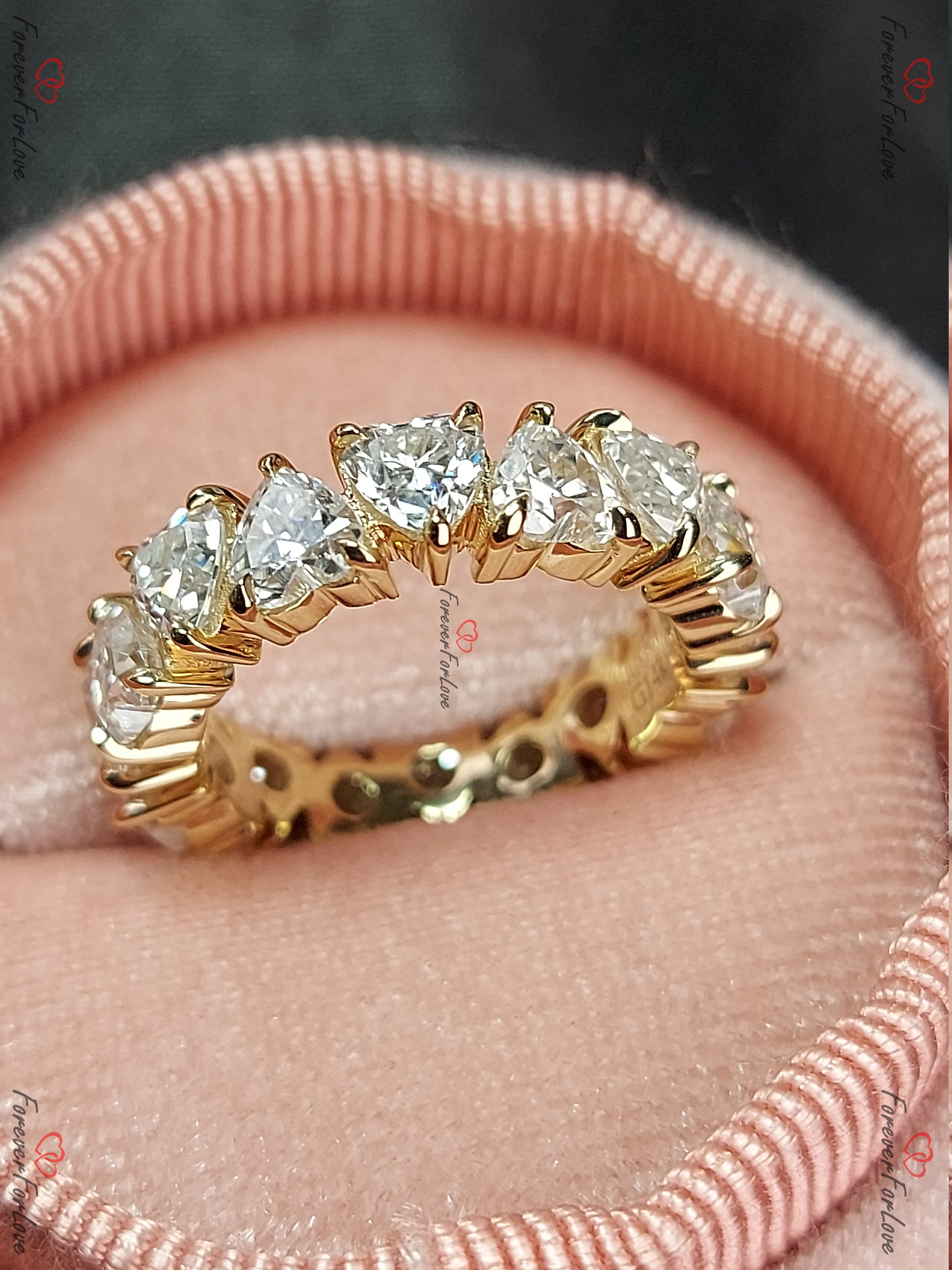 Full Eternity Moissanite Heart Wedding Band Vintage Solid 14k Solid ...