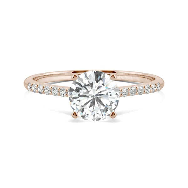 1.2 CT /7 mm/ Hidden Halo Moissanite Engagement in Solid Gold, Forever, Round Cut engagement Ring, Modern Engagement Ring.