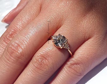 2.1 CT Round Lab Created Diamond Engagement Ring Brilliant Cut IGI  solid white gold Three stone Ring Lab Grown Engagement Proposal For Her