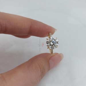 Lab Grown Diamond Ring , Round Diamond Engagement Ring , Lab Made Diamond Ring , 3 CT Round Diamond Ring , Hidden Halo Ring , Yellow Gold
