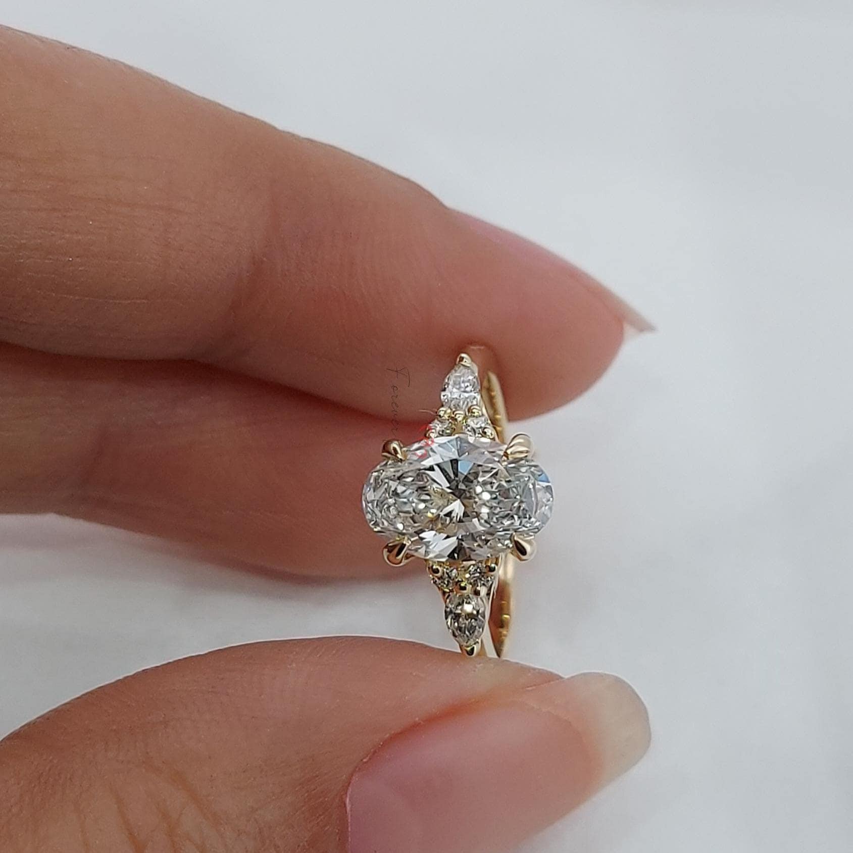 D VVS2 Oval Diamond engagement ring unique Cluster Yellow gold engagement ring women Round diamond wedding Bridal art deco Anniversary Ring.