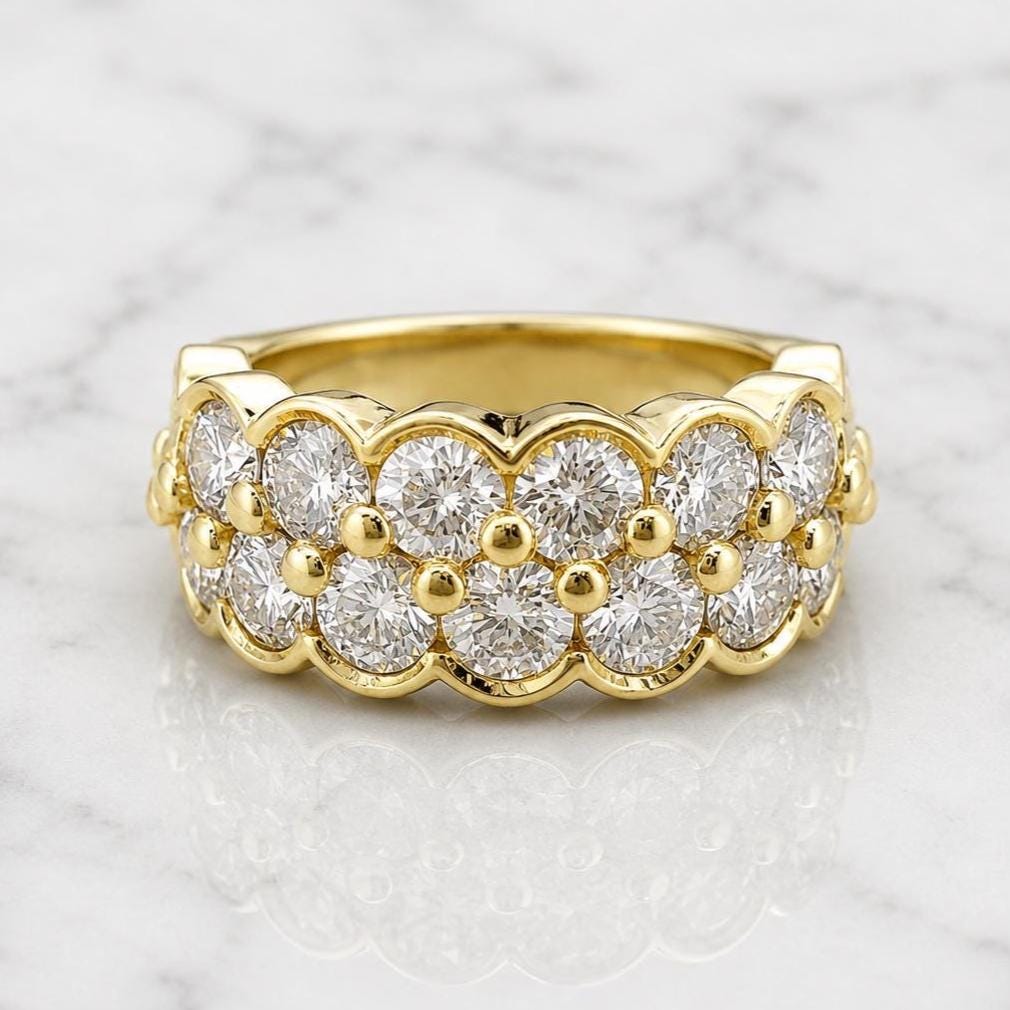 14k Solid Gold Half Eternity Round Cut Lab Grown Diamond Wedding Band ...