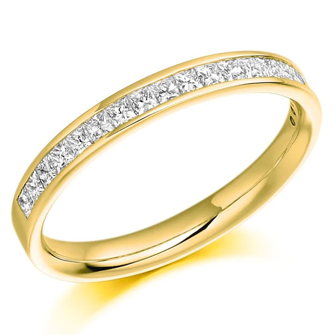 Princess Cut Diamond Half Eternity Ring 1.8mm 18k 14k Natural Wedding ...