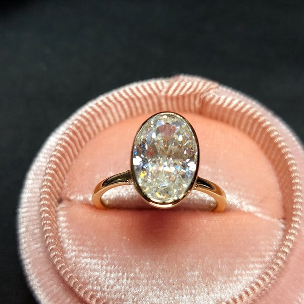 Oval Moissanite Engagement Ring 4 Ct Moissanite Engagement Ring Oval Diamond Ring, Bezel Setting Solitaire Engagement Ring Anniversary Ring.