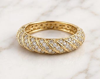 Cupcake Pave Diamond Band, Wide Gold Ring, 1.00 total carats Statement Ring, Round Brilliant Diamond Eternity Ring, Perfect gift For Her.