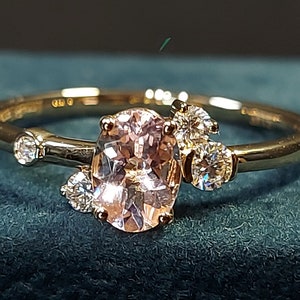 Vintage Oval Morganite 1 Ct/5*7mm/ and Natural Diamond Engagement Ring, Rose Gold diamond cluster Bridal Women Ring Anniversary Gift.