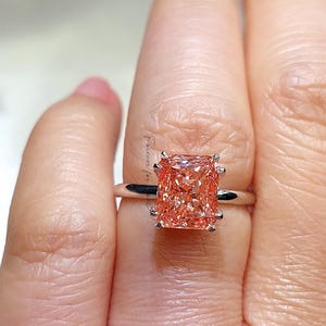 Pink Cushion Cut Lab Diamond Engagement Ring, 3 Carat Fancy Vivid diamond, Lab Created Pink Diamond Anniversary Ring, Diamond gift for her.