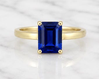 14k Gold Blue sapphire Ring, Sapphire Engagement Ring, Blue Sapphire Solitaire Ring, Birthstone Ring, Perfect Gift for her