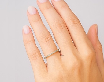 Solid gold 1.7mm wide Half Eternity Ring, stacking UK Hallmark Wedding Band- moissanite wedding band - matching wedding band