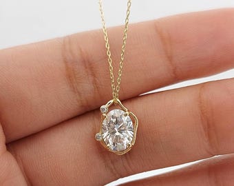 1.2ct Oval Shape Lab Diamond Necklace, Solitaire Diamond Necklace, Solid Gold, Lab Grown Diamond, Classic Pendant, Gift for Her