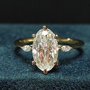 Moissanite engagement ring Oval vintage unique rose gold engagement ring women Marquise Cut diamond wedding Bridal Promise ring.