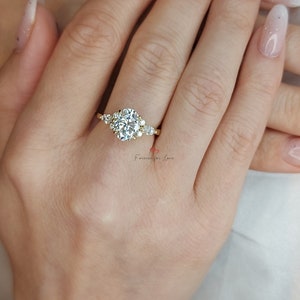 Oval Moissanite engagement ring unique Cluster Yellow gold engagement ring women Marquise diamond wedding Bridal art deco Anniversary Ring.