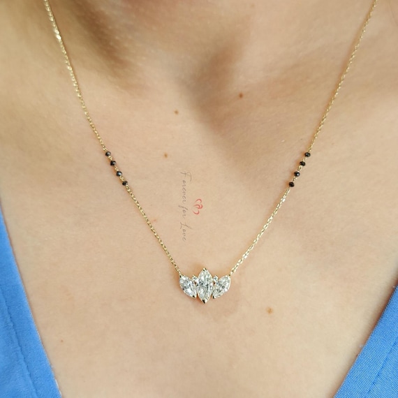Moissanite & Black Beads Mangalsutra, Gold Chain Necklace, Handmade Beaded Jewellery, Wedding Necklace Real Diamond  Necklace, gift for her.