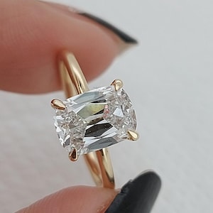 Old Mine Cut Cushion Lab Diamond Engagement Ring, Hidden Halo Ring, Solitaire Ring, IGI Certified Cushion Cut, Solitaire Proposal Ring.