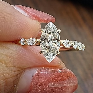 1 Carat E, VVS2 Clarity IGI Certified Lab Grown Marquise Cut Diamond Ring, Vintage Marquise Diamond Band, Unique Engagement Ring gift.