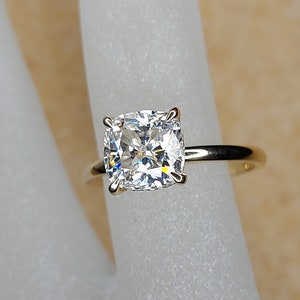 2.2Ct Crushed Ice Cushion Cut moissanite engagement ring /7.57.2mm/ hidden halo Unique Diamond Ring,Hidden Halo Engagement Ring. image 1