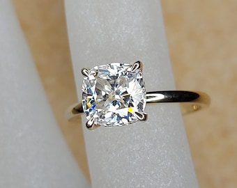 2.2Ct Crushed Ice Cushion Cut moissanite engagement ring /7.5*7.2mm/ hidden halo Unique Diamond Ring,Hidden Halo Engagement Ring.
