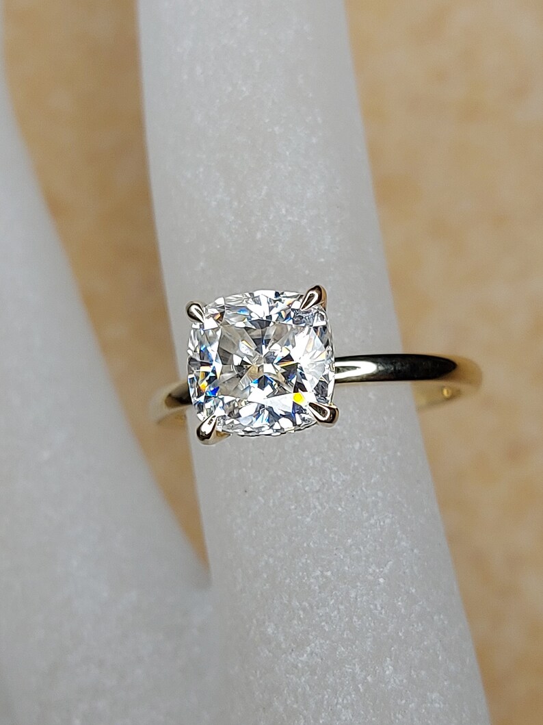 2.2Ct Crushed Ice Cushion Cut moissanite engagement ring /7.57.2mm/ hidden halo Unique Diamond Ring,Hidden Halo Engagement Ring. image 1