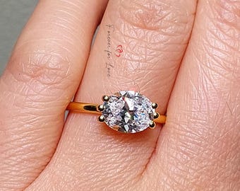 1.5 CT E, VVS2 Oval Diamond Engagement Ring, Diamanite oval Diamond Ring, East to West Wedding Ring, Diamond Ring for Her, Anniversary Gift