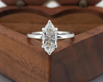 14k Marquise Diamond Ring, E, VVS2 IGI Certified Marquise Engagement Ring Solitaire Diamond Ring  Lab Grown Diamond Ring Hidden Halo Ring
