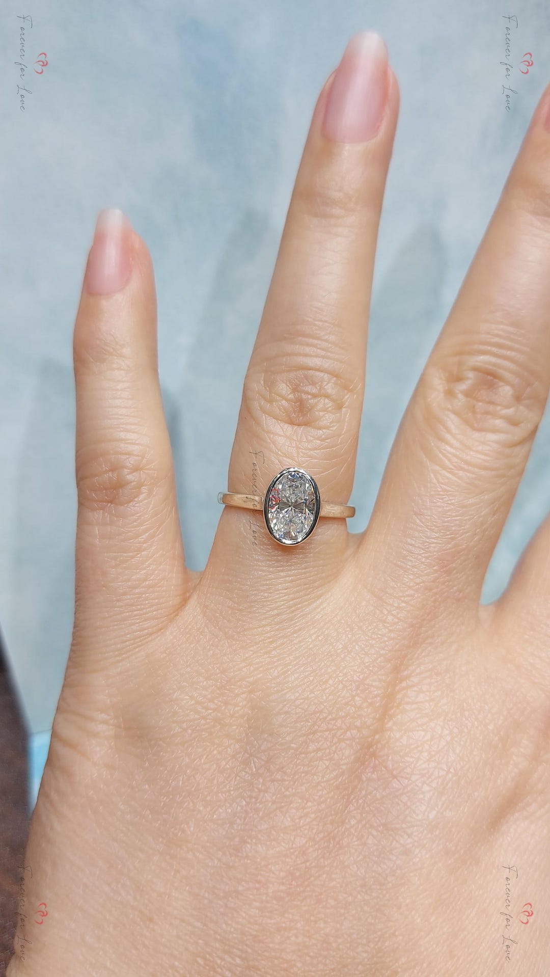 Oval Moissanite Engagement Ring Bezel Set Solid Gold, Solitaire ...